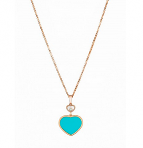 Happy Hearts, pendantif luxe , turquoise, or rose, diamants mobiles Chopard
